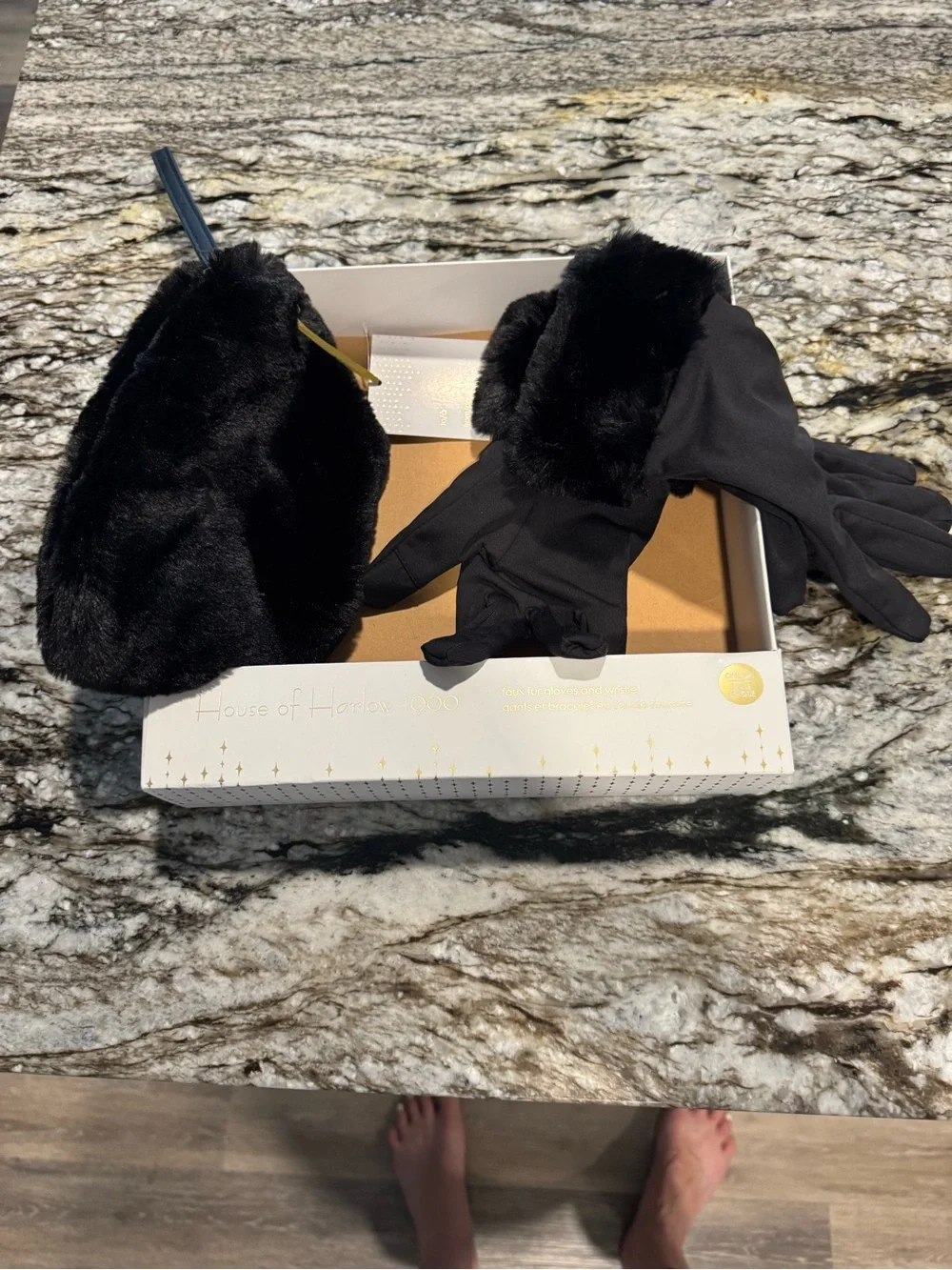 House of Harlow 1960 Black Faux Fur Gloves with Matching Wristlet